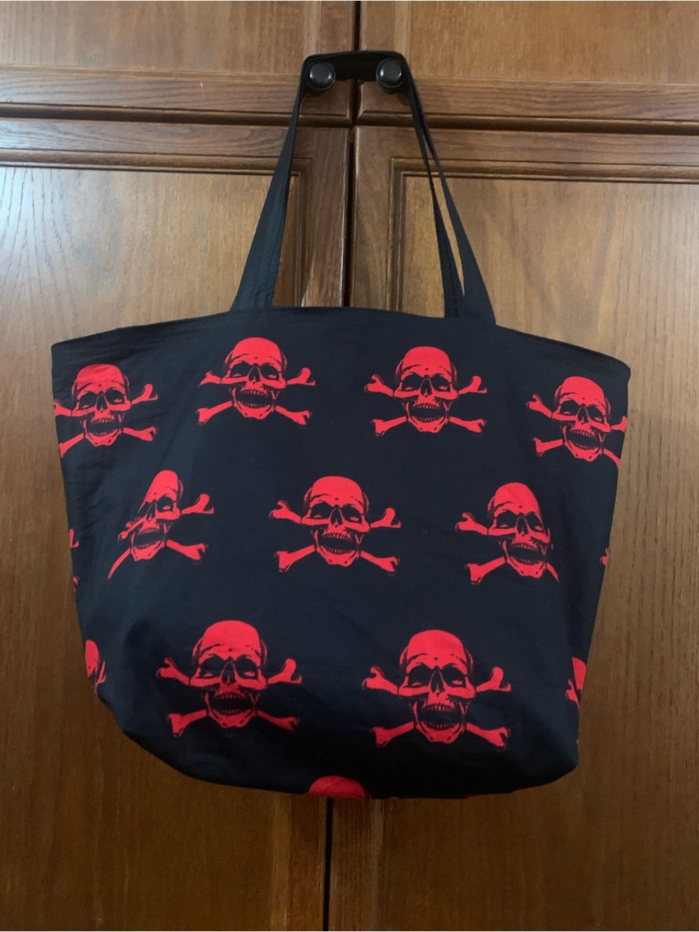Black Tote Bag with Red Skull Print